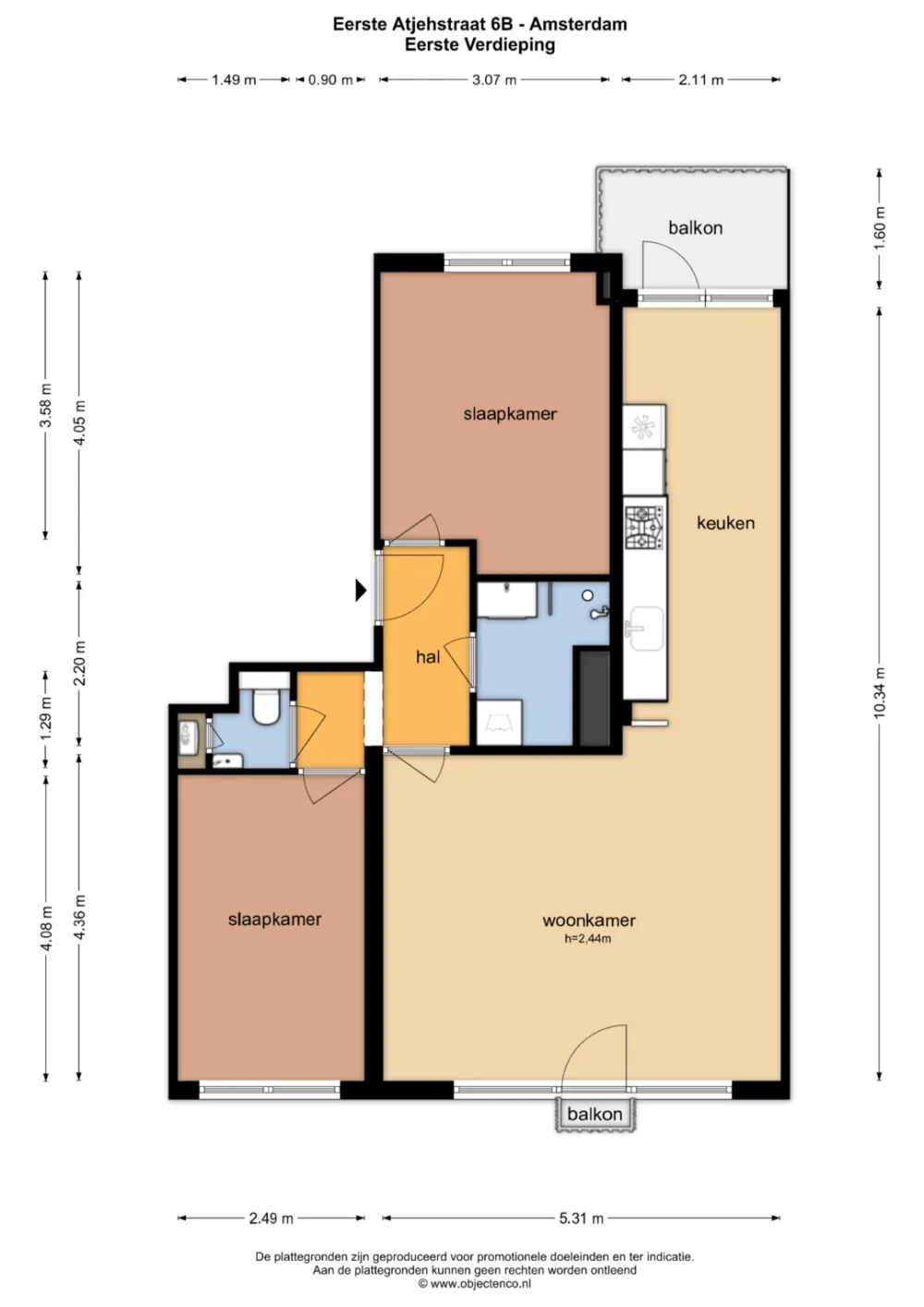 Plattegrond Eerste Atjehstraat 6-B - Plattegrond 1