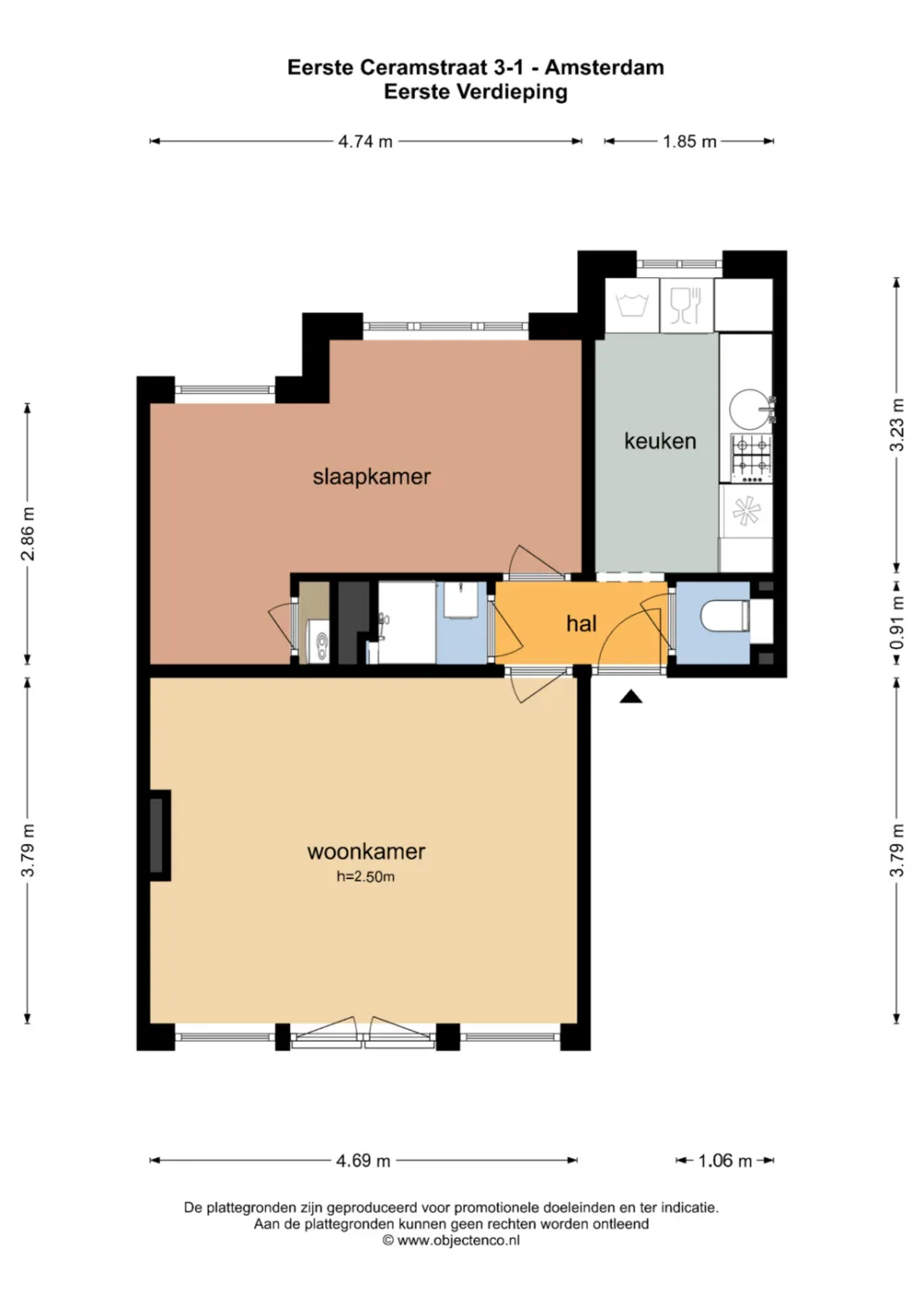 Plattegrond Eerste Ceramstraat 3-1 - Plattegrond 1