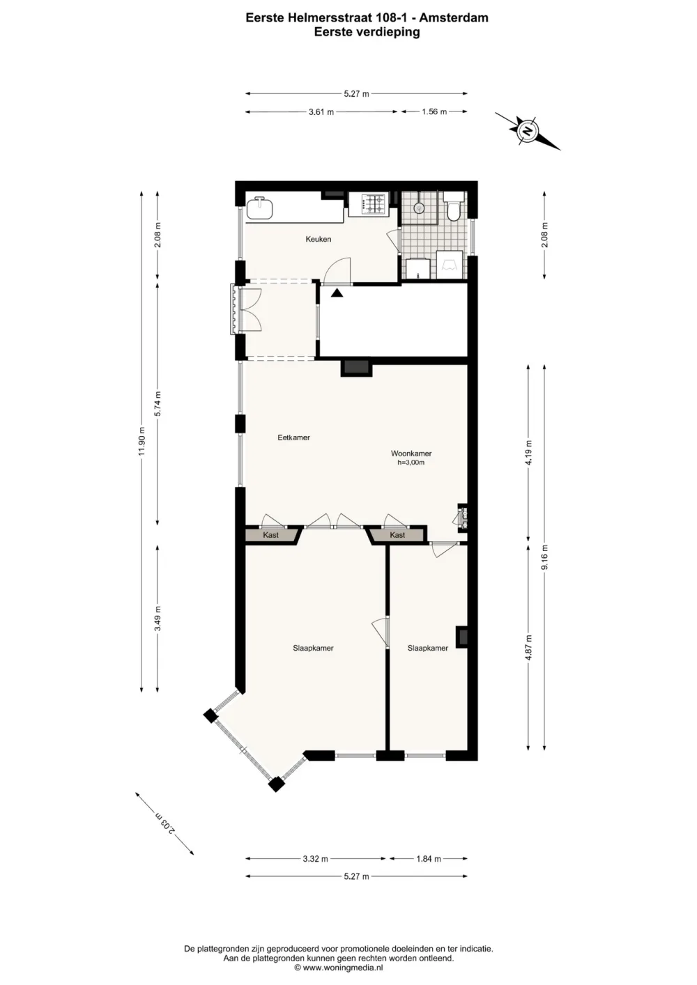 Plattegrond Eerste Helmersstraat 108-1 - Plattegrond 1