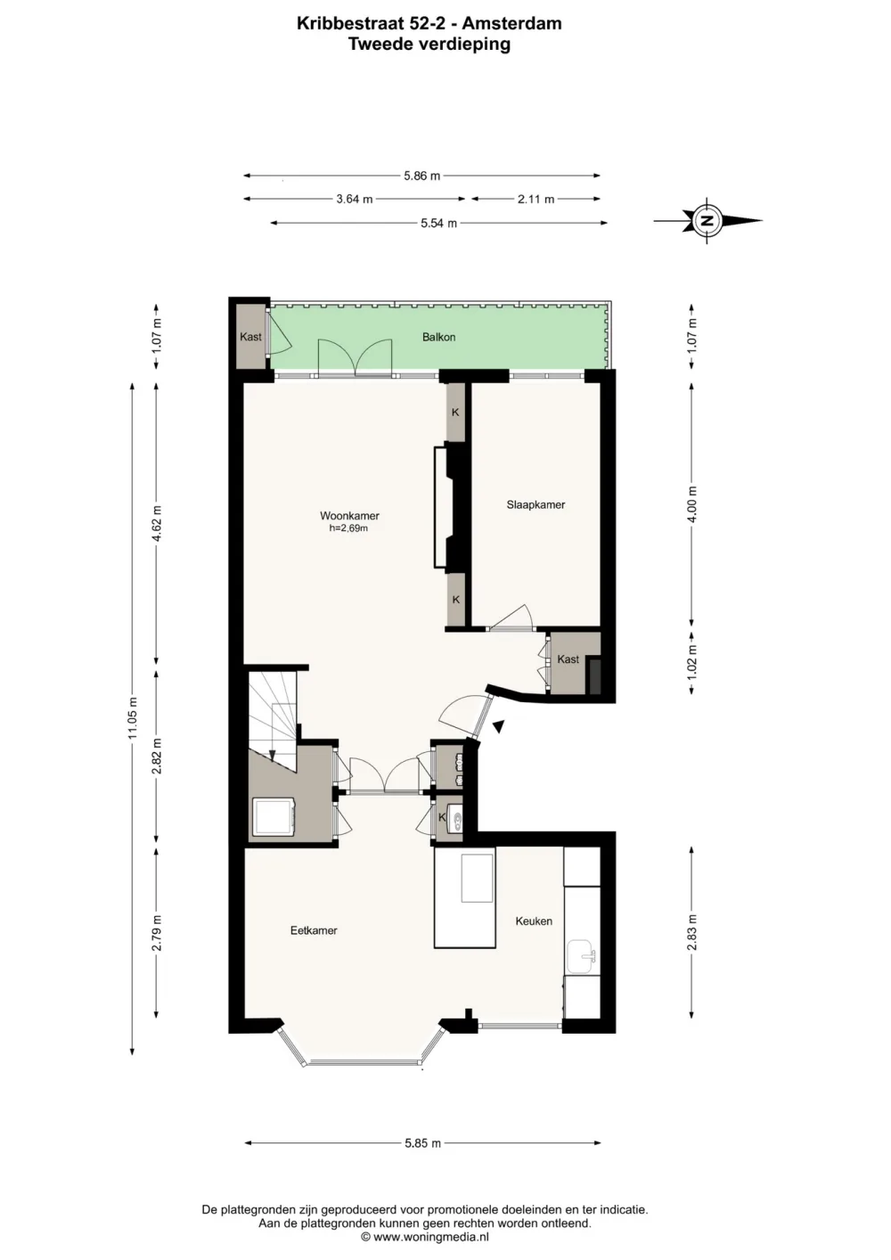 Floor plan Kribbestraat 52-2 - Floor plan 1