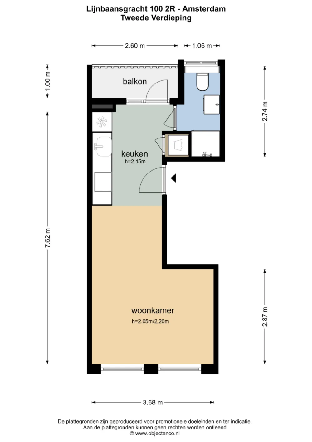 Plattegrond Lijnbaansgracht 100-2R - Plattegrond 1
