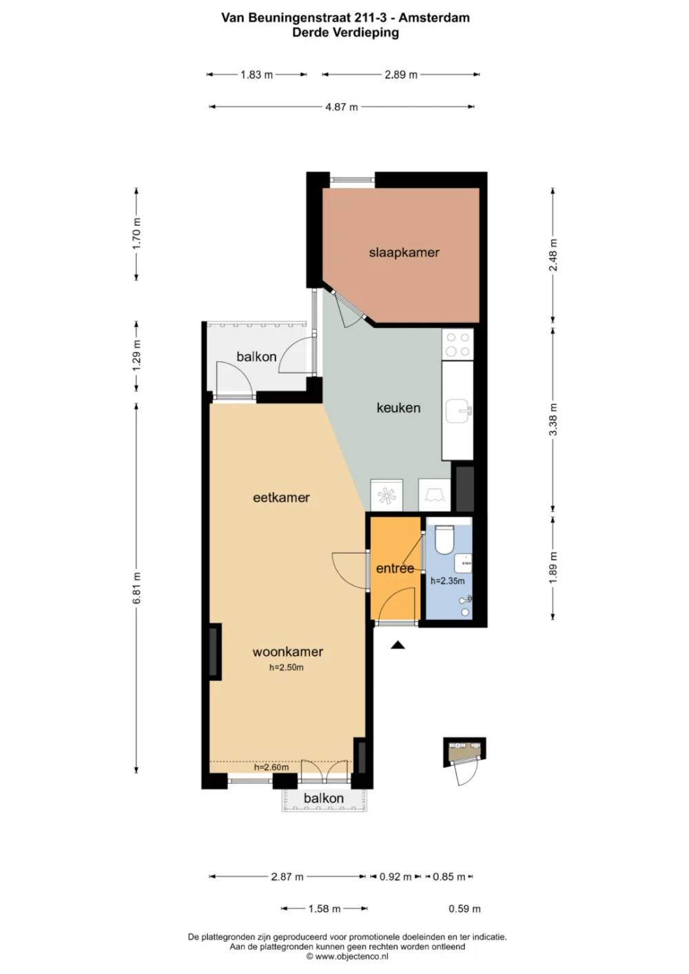 Plattegrond Van Beuningenstraat 211-3 - Plattegrond 1