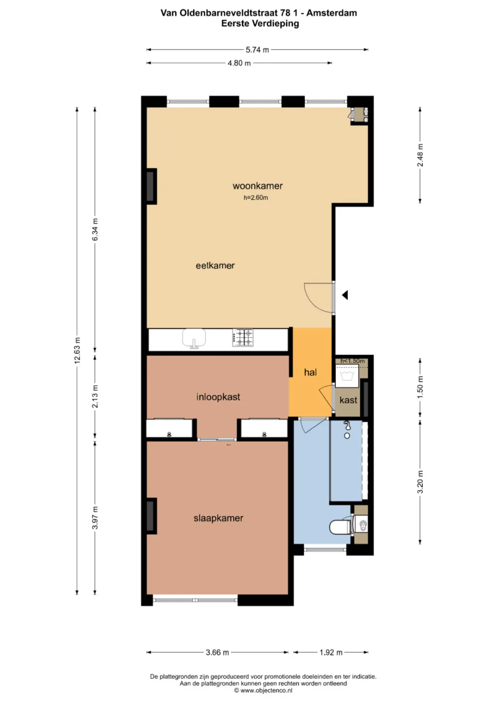 Plattegrond Van Oldenbarneveldtstraat 78-1 - Plattegrond 1
